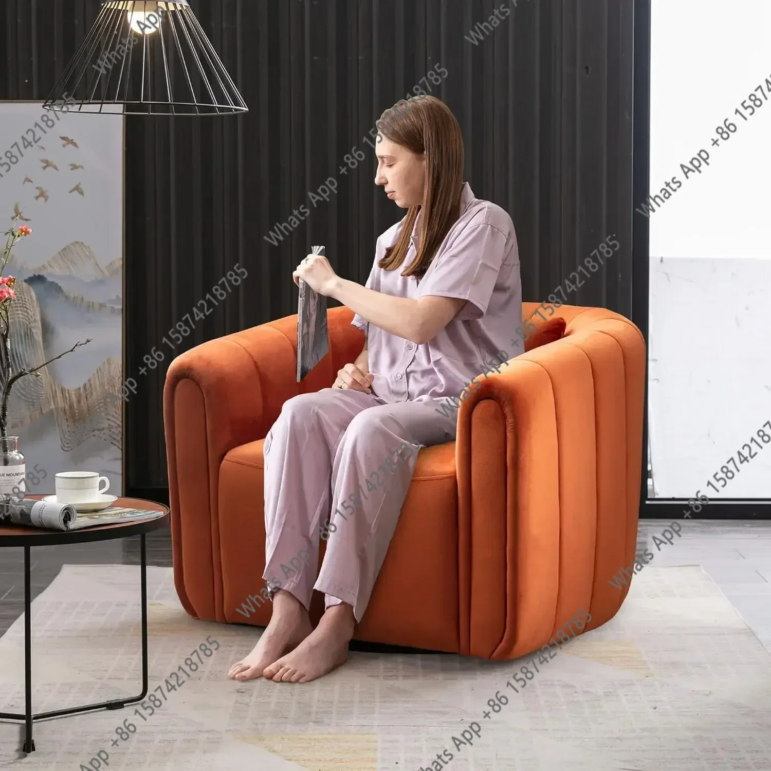 ASwivel Barrel Chair Set Of 2 With Plump Pillow, Modern Channel Dutch Velvet Accent Chair, Comfy Round Armchair, Swivel Accent