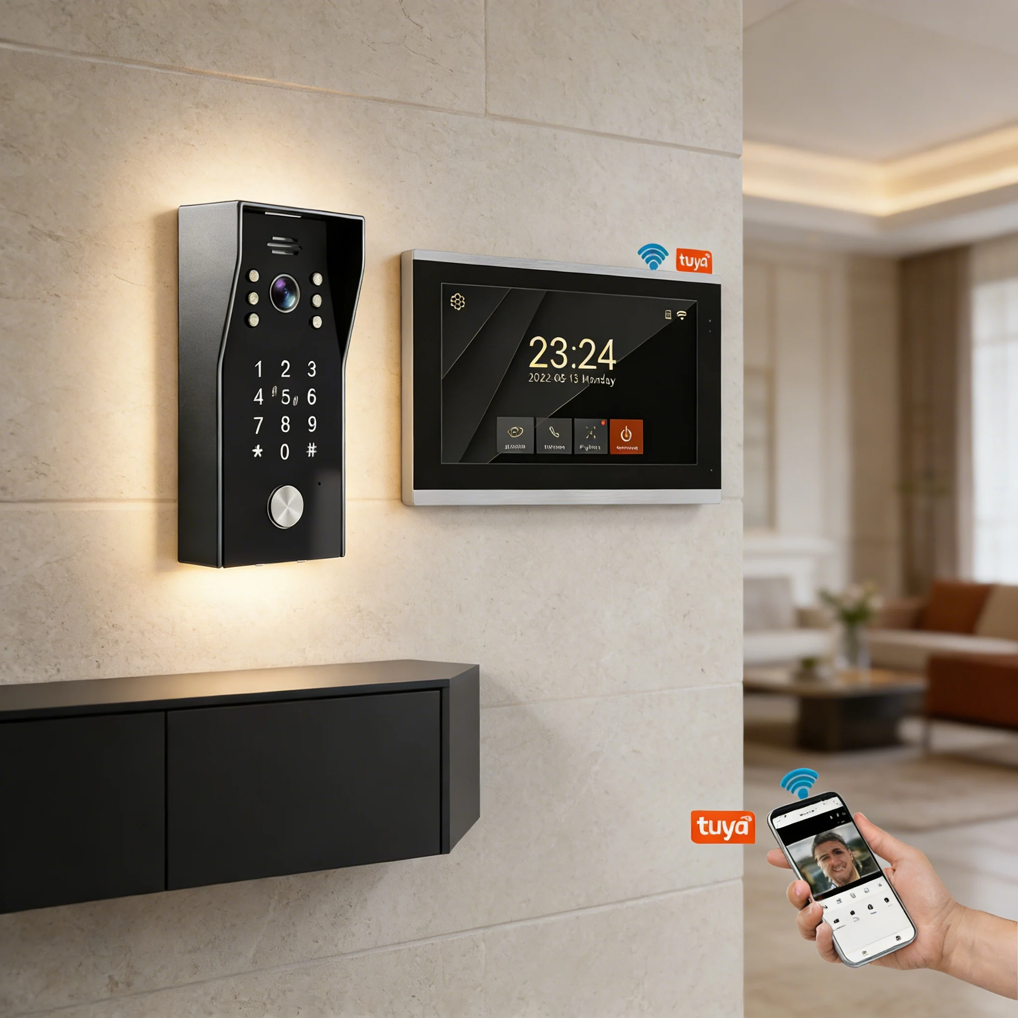 Video intercom system supports 4 indoor monitors, suitable for 2 outdoor stations, suitable for South American families