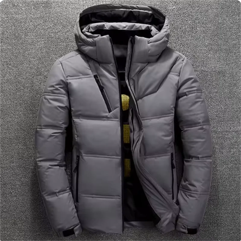 FGKKS 2024 Quality Brand Men Down Jacket Slim Thick Warm Solid Color Hooded Coats Fashion Casual Down Jackets Male