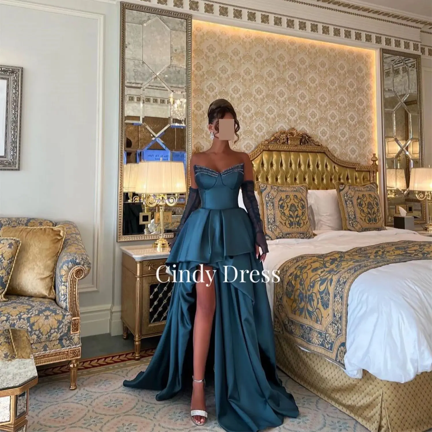 

Cindy Satin Off-shoulder Long Tail Blue Slit Wedding Guest Dresses for Women Gala Party Dress Prom Female Woman Elegant 2023