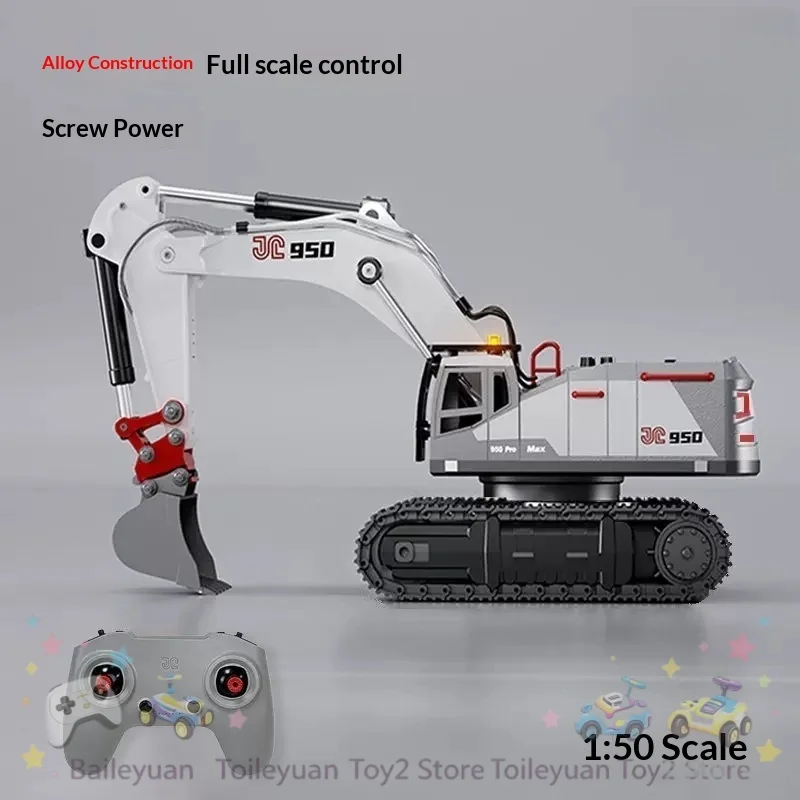 New In Stock Model Remote Control Excavator 1：50 Scale 950 Full Alloy 28 Channel Screw Rod Tracked Metal Hydraulic Hose Desktop