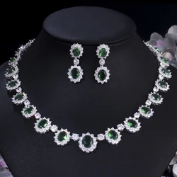 ThreeGraces Classic Green Cubic Zirconia Flower Shaped Luxury Bridal Wedding Evening Party Jewelry Set for Women TZ795