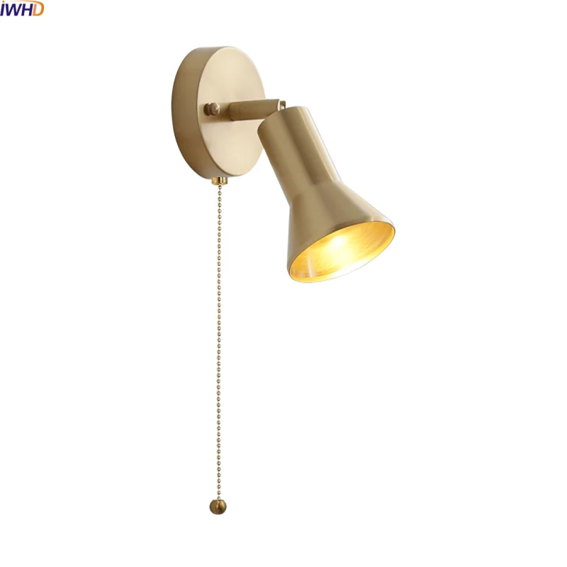 

IWHD Room Decor LED Wall Lamp Vintage Brass Indoor Pull Chain 220v Bedroom Design Bathroom Mirror Light Fixture Lampara Pared