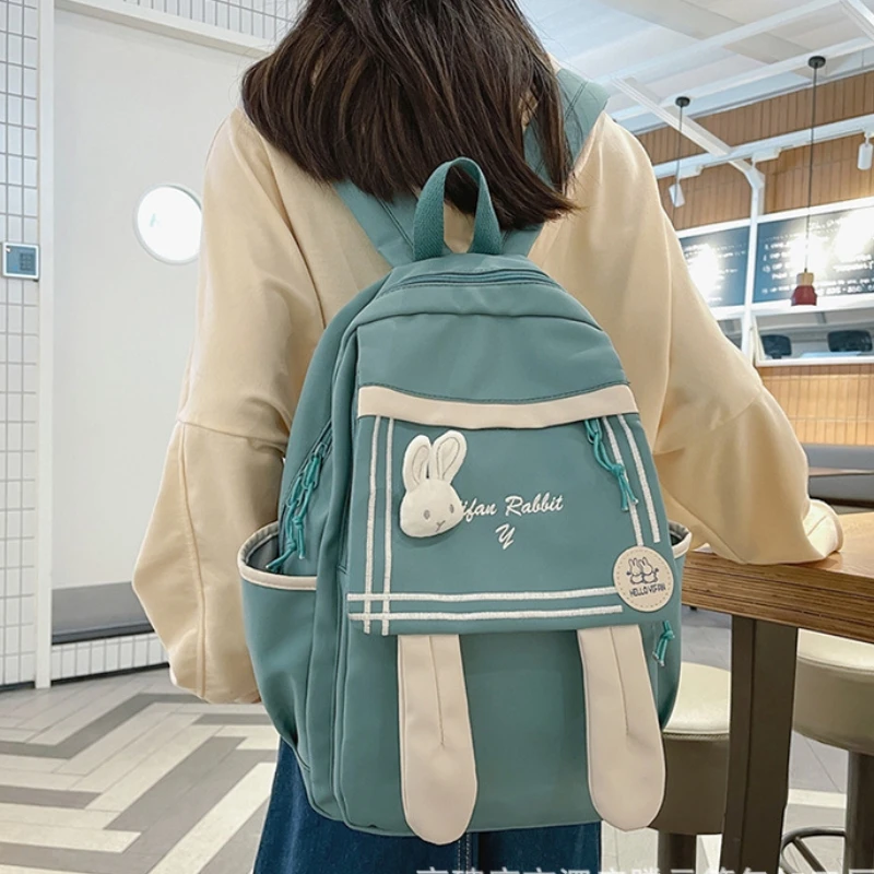 Japanese cartoon cute rabbit ears schoolbag girls sweet playful schoolbag Wear-resistant Breathable Simple personality backpacks