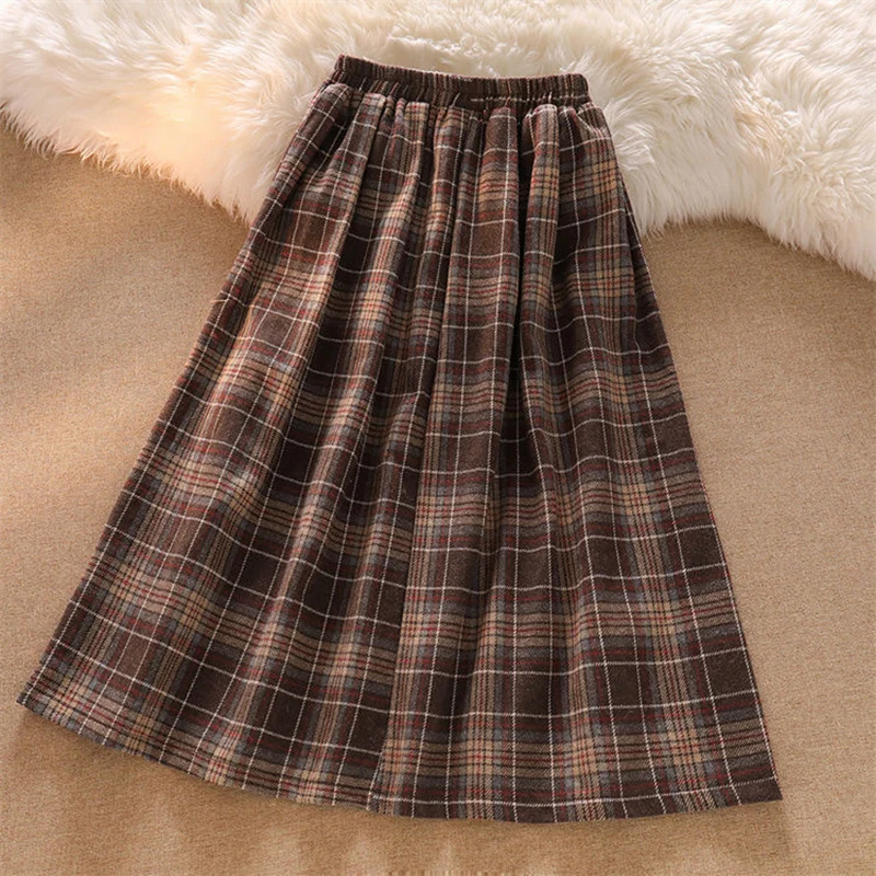 Rimocy Vintage High Waist Plaid Skirt Women Autumn Winter Wild A Line Skirts Woman College Wind Pleated Mid Length Skirt Ladies