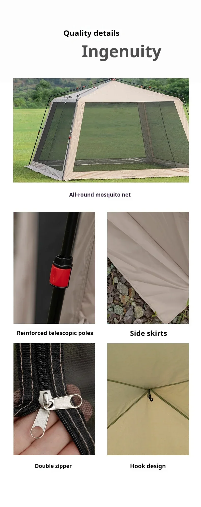 MOUNTAINHIKER 6-15 P Outdoor Camping Moskitonetz Automatisches Zelt Wasserdicht Silber Kleber Anti-Ultraviolett Strand Picknick Markise – Detail 8