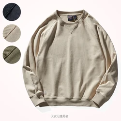 1561# Spring Autumn New 360g American Retro Solid Color Sweatshirts Men's Simple 100% Cotton Washed Pullover Casual Sportwear