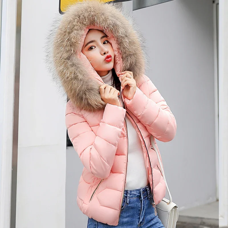 Ladies Winter Coat Women Down Cotton Hooded Jacket Woman Casual Warm Outerwear Jackets Female Girls Fur Collar Clothes L611