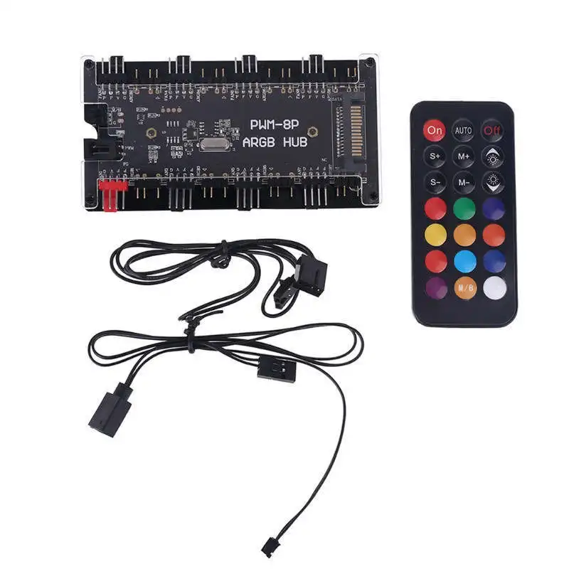 1 Set For PWM Fan Hub Controller ARGB Fan Hub Controller 3-pin/4-pin 5V For PWM Temperature Control 5V Fan Hub