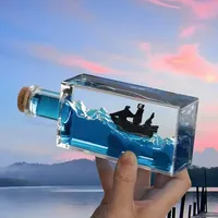 Black Pearl Ghost Cruise Ship Drift Bottle Fluid Hourglass Floating Boat Office Desktop Ornament Home Decor Decompression Gifts