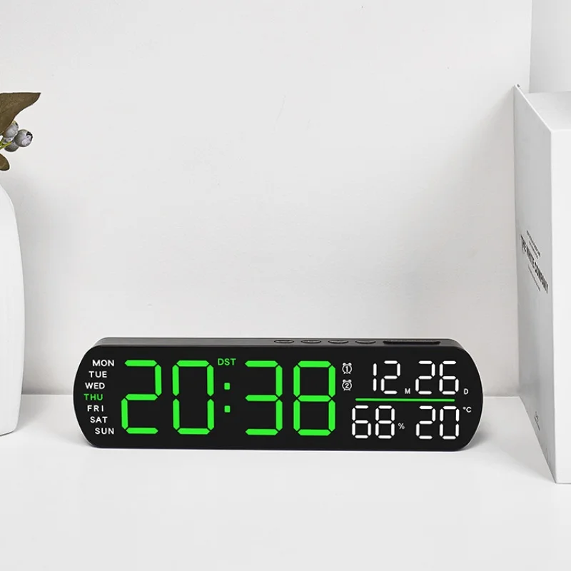 LED Alarm Clock TEMP Humidity Date Week Display Dual Alarm Timer Countdown DST Snooze Auto Dimming 12/24H Digital Table Clock