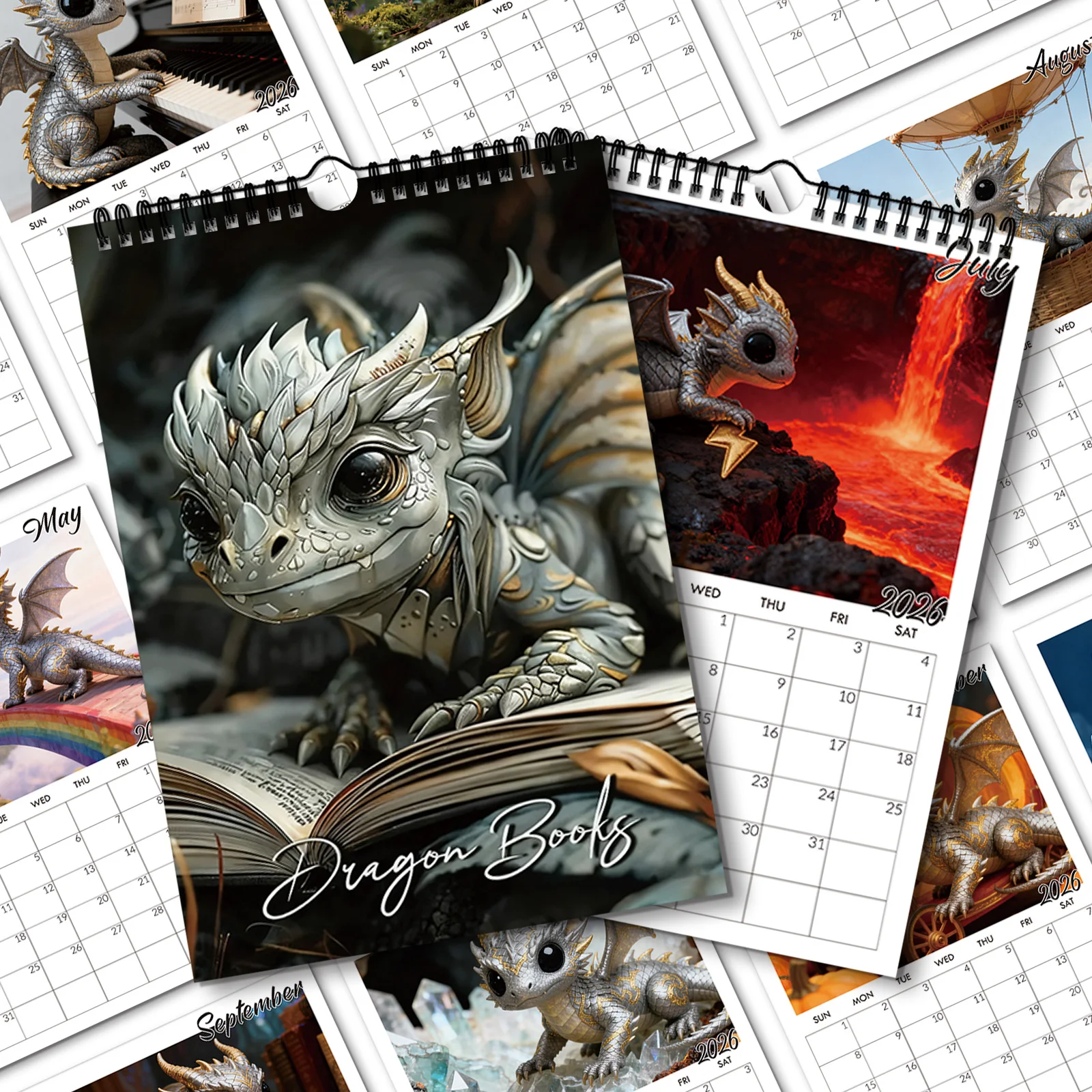 

1 шт. настенный календарь на 2026 год, очаровательная тема дракона, идеально подходит для декора дома и офиса, идеальный подарок на день рождения, новогодний подарок, настенный календарь