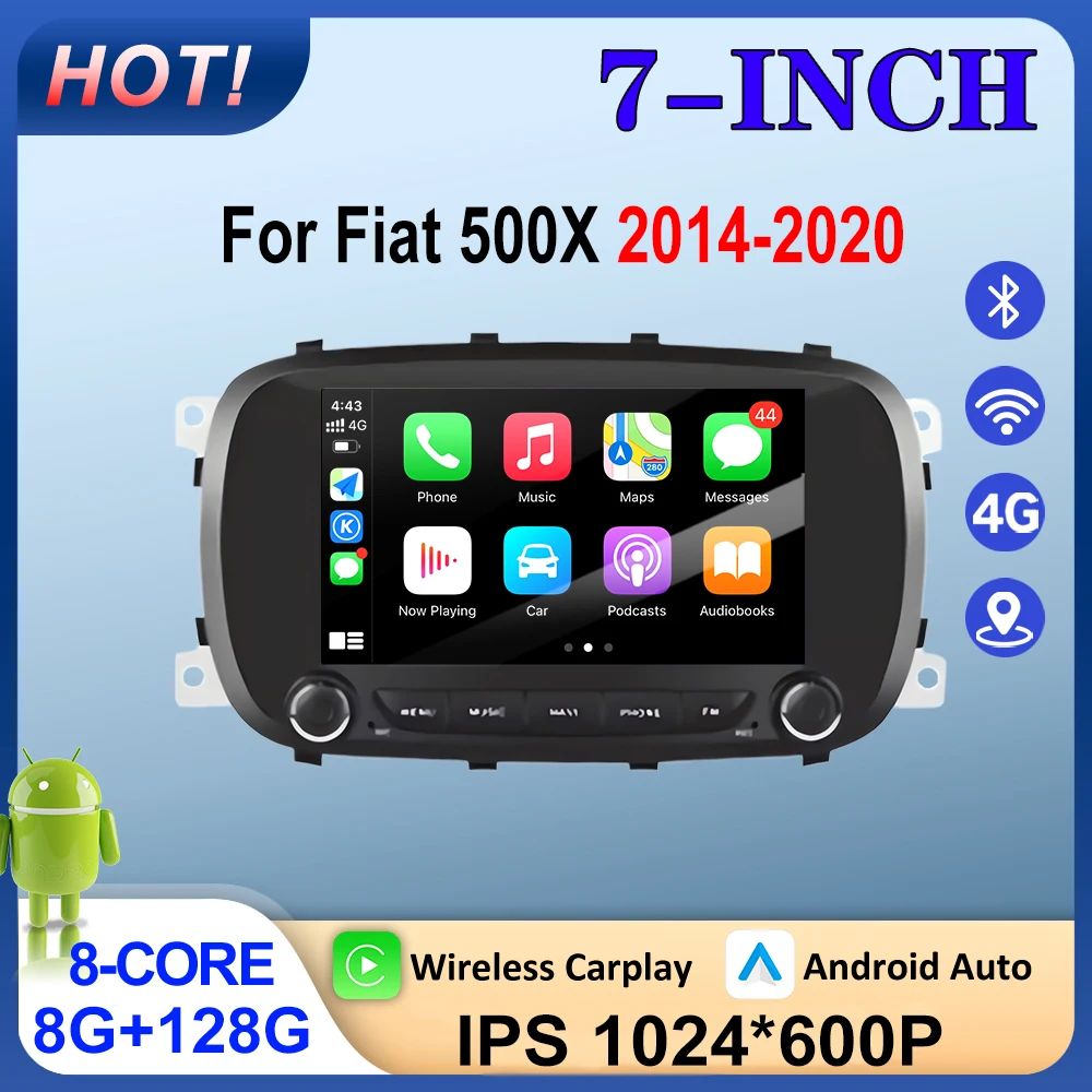 Android Auto Carplay For Fiat 500X 2014-2020 Car Radio Video Multimed Player WiFi BT GPS Navigation DSP Stereo