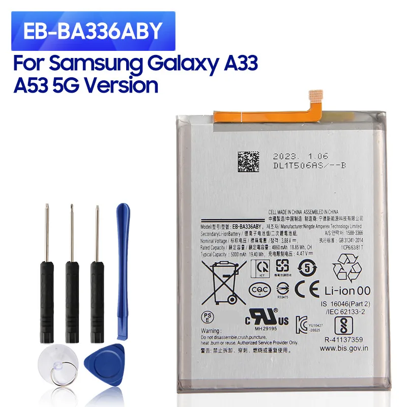 

New Replacement Battery EB-BA336ABY For Samsung Galaxy A33 5G SM-A3360 SM-A336B/DS A53 5G SM-A5360 A5360 SM-A536B/DS 5000mAh