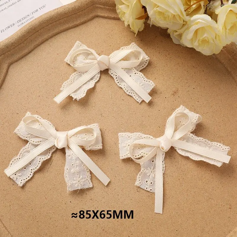 Ivory Lace Bowtie Fabric Bow Lace Trim Patch Applique 20pcs Vintage DIY Wedding Wreath Scrapbook Accessory
