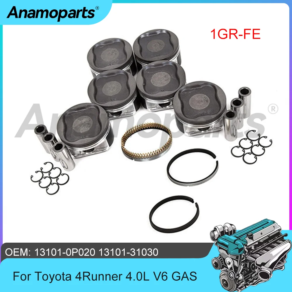 Parti del motore 6PCS Kit pistone e anello 94mm Fit 4.0 LT V6 GAS DOHC 1GR-FE per Toyota 4Runner Land Cruiser Prado Tacoma 4.0L 02-15
