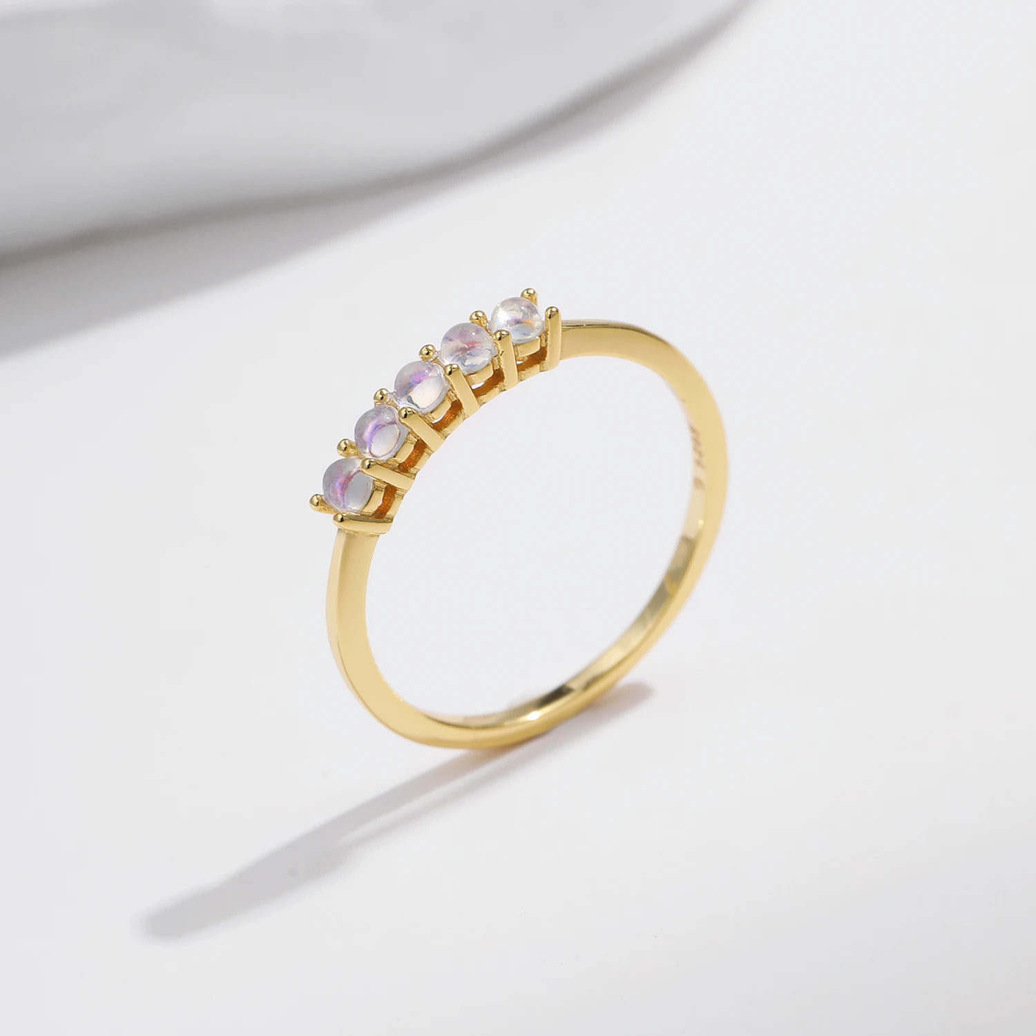 MODIAN 925 Sterling Silver Simple Prong Setting Moonstone Finger Ring Fashion Gold Color Stackable Jewelry For Women Gfit