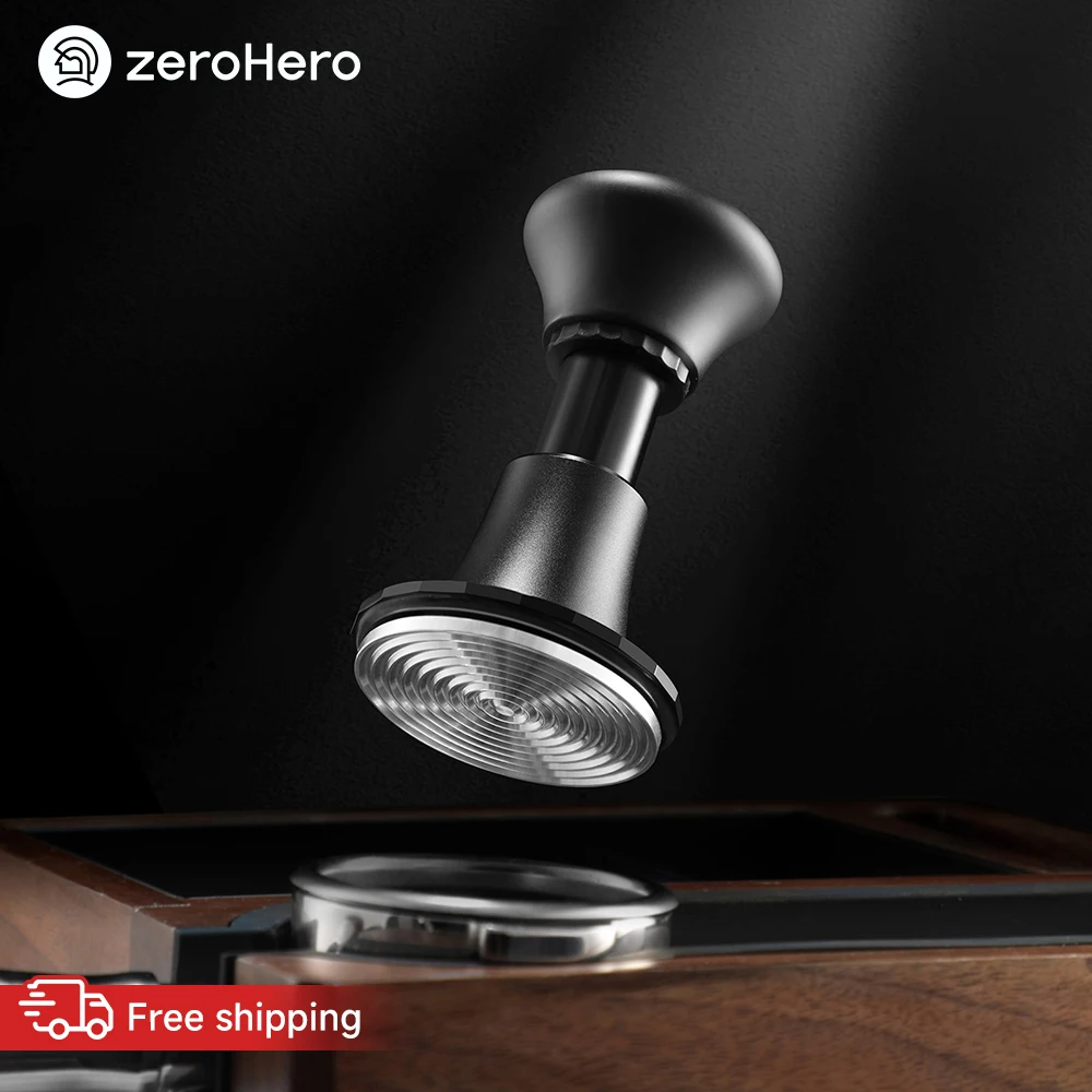 zeroHero Matte Black Tamper 58.5 mm Triple Spring 90 Deg Vertical Flat for Straight Sided Portafilter Espresso Barista Brew Pros