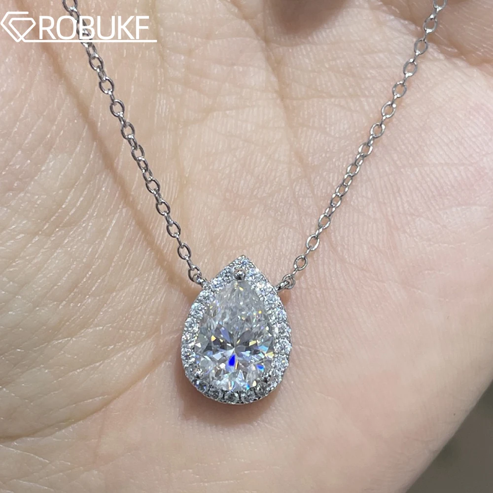 

1CT/2CT Pear Cut Moissanite Pendant Necklace for Women Halo Diamond 925 Sterling Silver 3 Prong Set Wedding Jewelry Certified