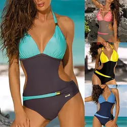 Artı boyutu tek parça mayo kadınlar için 2022 büyük mayo kadın Trikini Push Up Monokini Halter v yaka Vintage mayo takım elbise