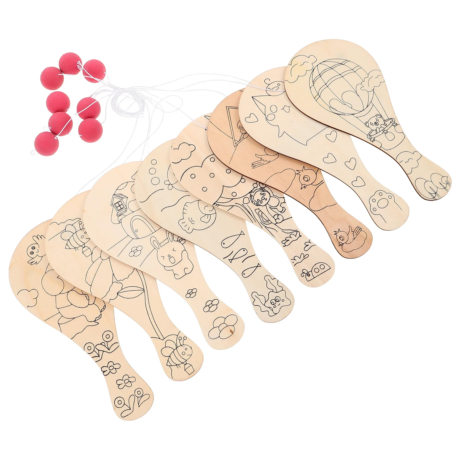 Raquette vierge en bois pour enfants, 8 pièces, peinture à la main, artisanat de coloriage pour l'art créatif, jouet de pagaie amusant en famille