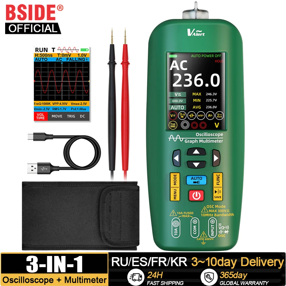 

BSIDE Handheld Oscilloscope Multimeter Professional Digital Multiteter DC AC Electrician Current Capacitance Ohm Diode Hz Tester