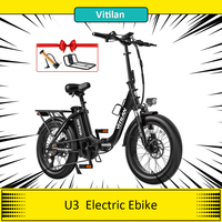 Vitilan U3 Electric Bike, 750W Motor, 48V 13AH Battery, 20*4.0-inch Fat Tires Ebike, 45km/h Max Speed,Front Fork, LCD Display