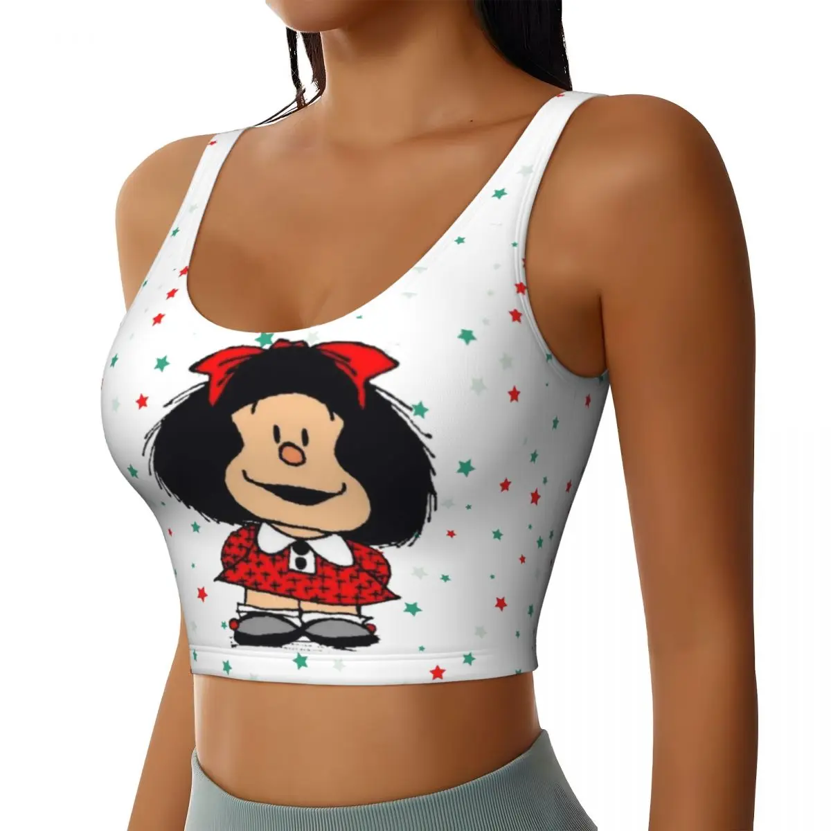 Custom Women Cartoon Mafalda Star Sports Bra Comic High Impact Gym Workout Running Crop Tank Tops