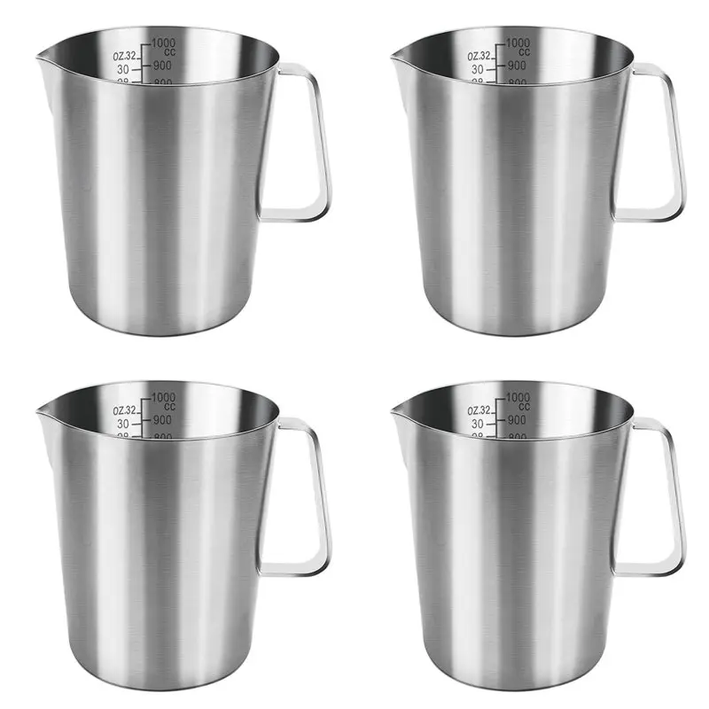 A7THK-4X Measuring Jug 1L Stainless Steel, Measuring Cup Metal With Handle, With Ounce And ML Scale, Dishwasher Safe, Milk Jug