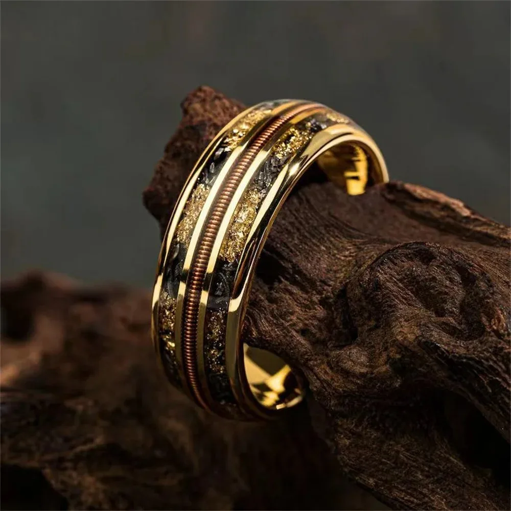 Cool 8mm Silver Color Camo Pattern Inlay Ring for Men
