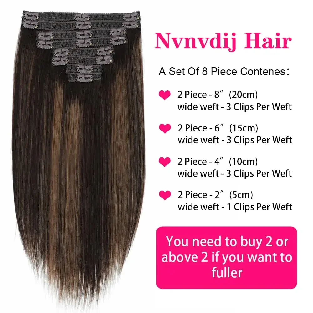 P4/27 Highlight Straight Human Hair Clip In Extensions Clip Ins Human Hair For Women Brazilian 12A Quality Human Hair Bundles