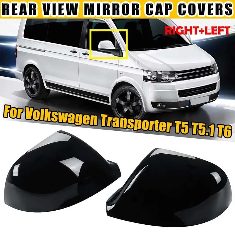 

1 Pair Gloss Black Car Side Rear View Mirror Cover Cap Replacement For VW For Volkswagen Transporter T5 T5.1 T6 2016-2019