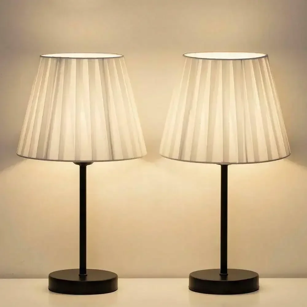 Set Of 2 Bedside Table Lamp For Living Room Desk Lamp With White Fabric Shade