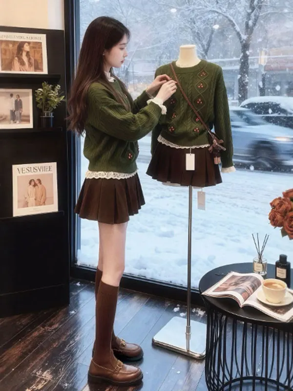 

Ретро-свитер свободного кроя с круглым вырезом, модный весенний топ для невысоких и стройных женщин, вязаная одежда