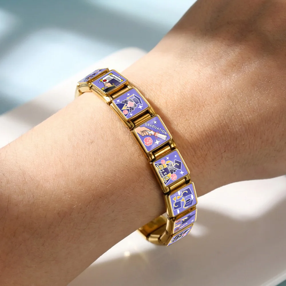 GEMOSA Purple Series Original Design Abschlussfeier-Serie Italienisches Gliederarmband passend für 9mm Armbänder aus Edelstahl mit Charms für DIY-Schmuck – Detail 2