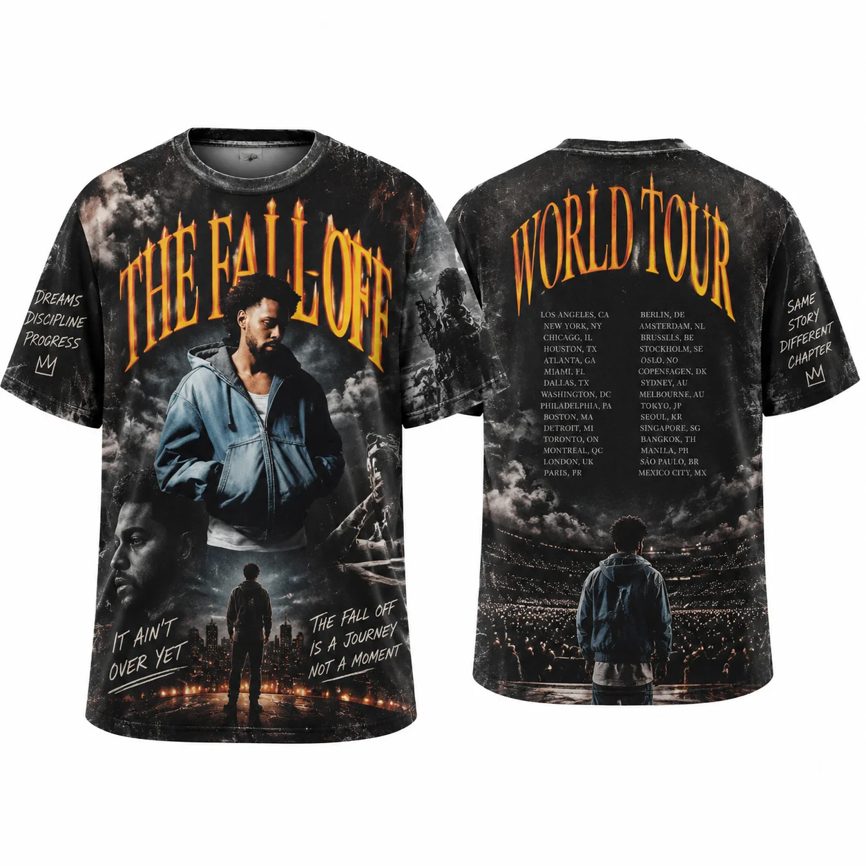 Rapper J.Cole The Fall Off World Tour 2026 Vintage Printed TShirt Men's Women Hip Hop Gothic Oversized Cotton T-shirt Streetwear