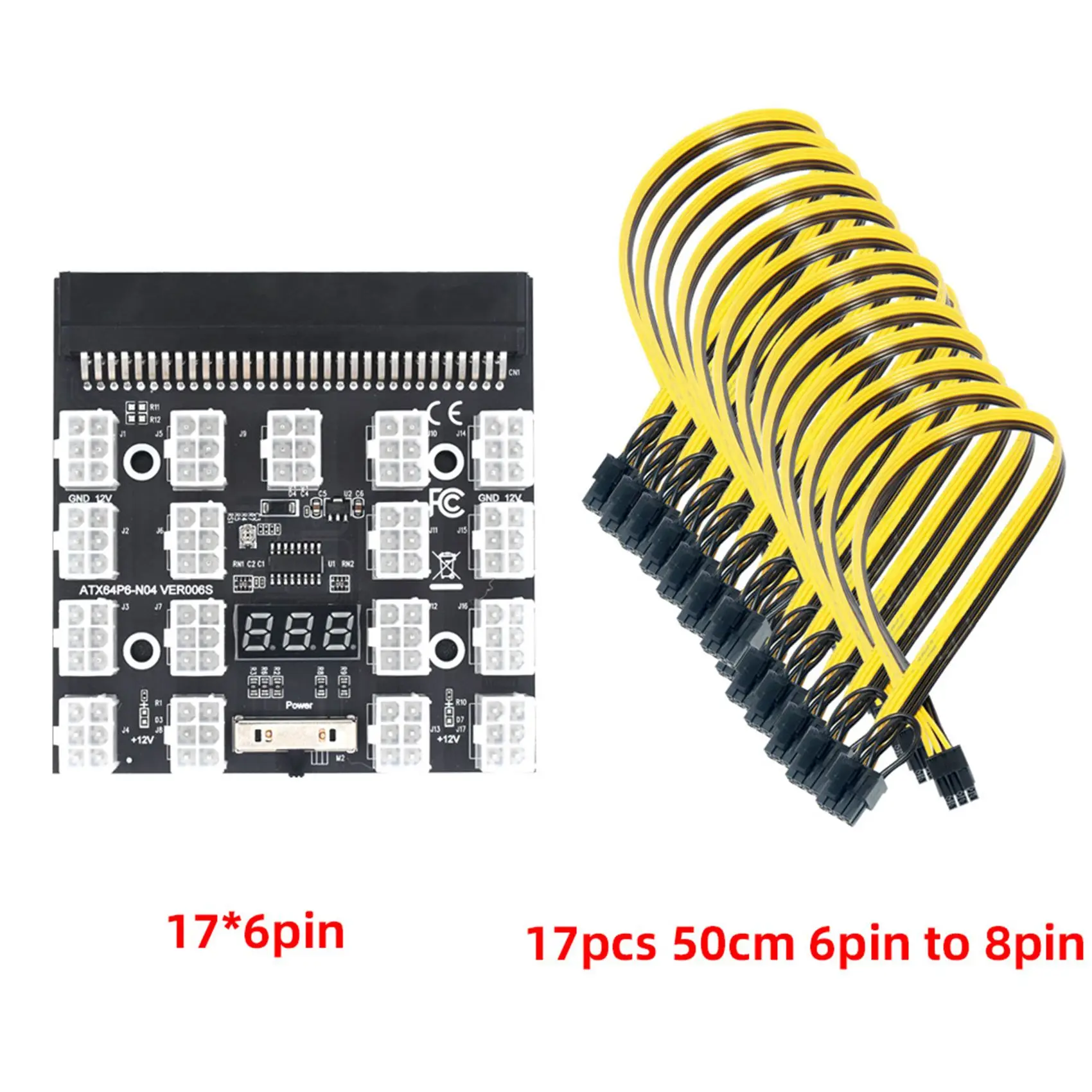 Breakout Board 17 Port 6Pin LED Display Power Module Server Card 6Pin to 8Pin Cable for HP 1200W 750W PSU GPU BTC