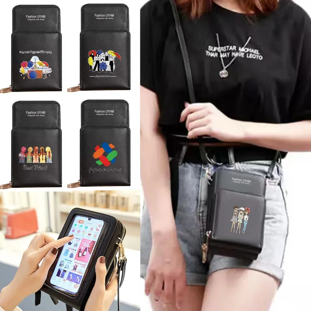 Mobile Phone Bag Touch Screen Universal For IPhone Xiaomi Huawei Samsung Cell Cover Case Waterproof Shoulder Bags Friends Print