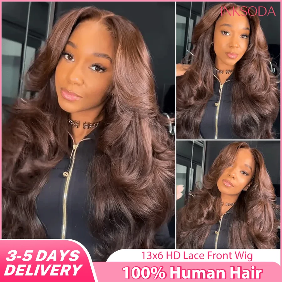 

13x6 HD Lace Front Wig Human Hair Chocolate Brown 13x4 Lace Frontal Wig For Women Body Wave Pre Plucked 30 Inch Glueless Wig