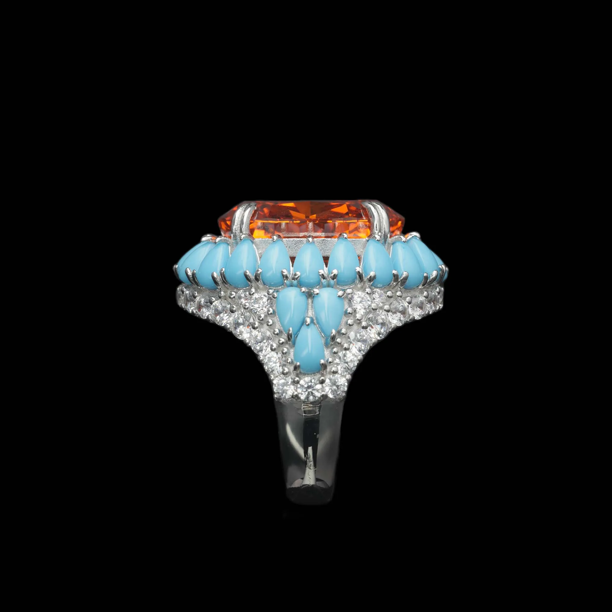 Vintage 925 Sterling Silver Statement Ring Artificial Oval Partschinite Turquoise Fine Jewelry for Women's Banquet Cocktail Gift