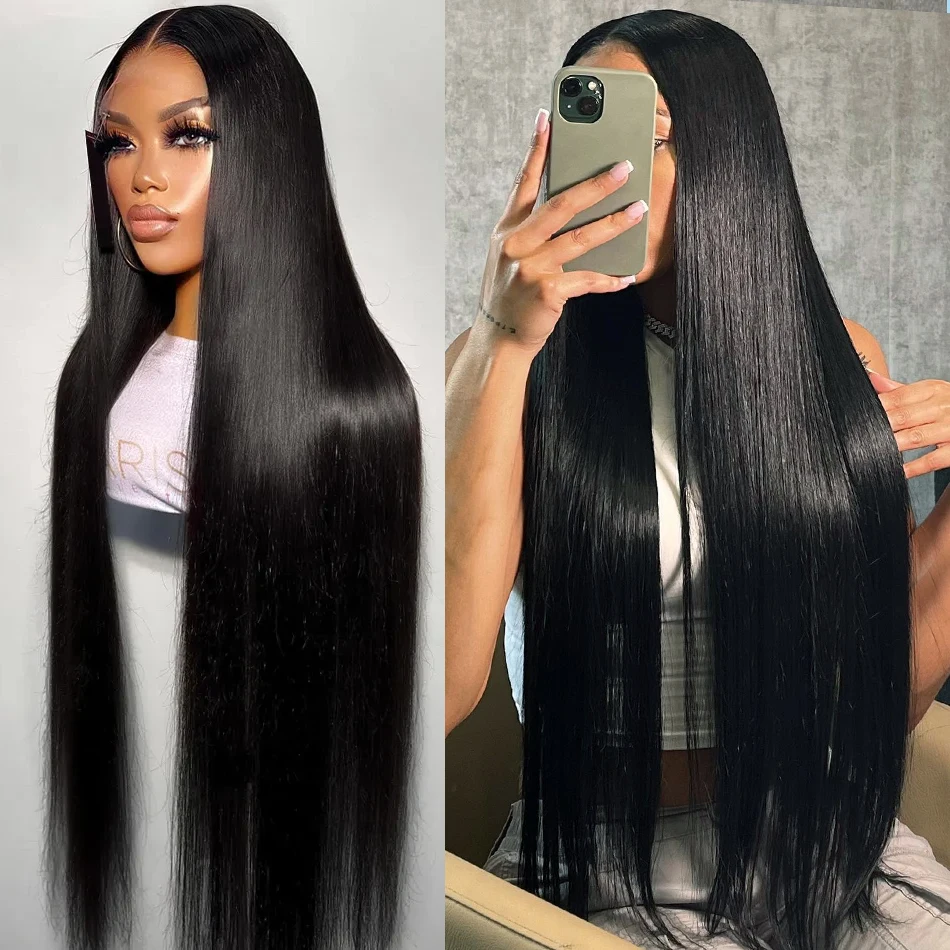 30 38 Inch 5x5 Glueless Closure Wigs Bone Straight Lace Frontal Wig 250 Density 13x4 13x6 HD Transparent Human Hair For Women