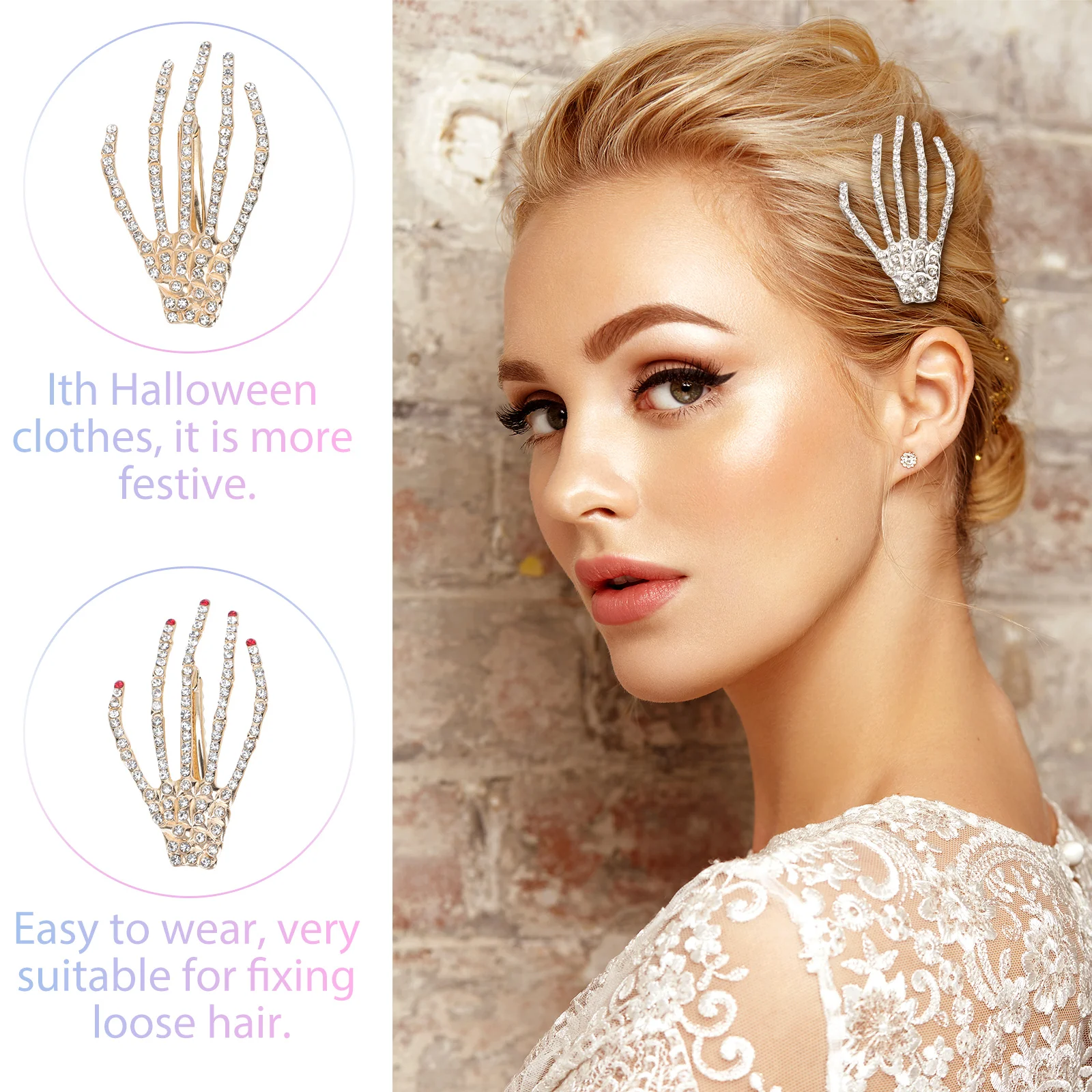 

6Pcs Hand Hair Clips Halloween Rhinestone Hairpin Party Headdress for Cosplay Costume Accessory Hair Clip
