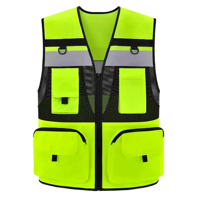 Safety Vest Custom Logo Text Hi Vis Vest Mesh Breathable Reflective Tooling Working Vest Men Workwear with Multi Pockets