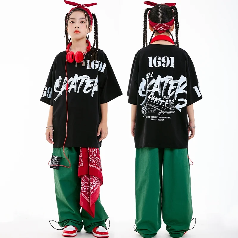 

2025 New Jazz Dance Outfits For Girls Sports Cargo Pants Hiphop Suit Children Practice Suit Street Dance Stage Costumes DN20413