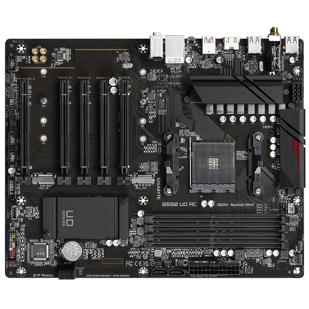 Imagem -03 - Gigabyte B550 ud ac Placa-mãe Soquete Am4 Suporte Ryzen 5950x 3900x r7 5800x3d r5 5600x Cpu Amd B550 4xddr4 128 gb 1xhdmi Atx