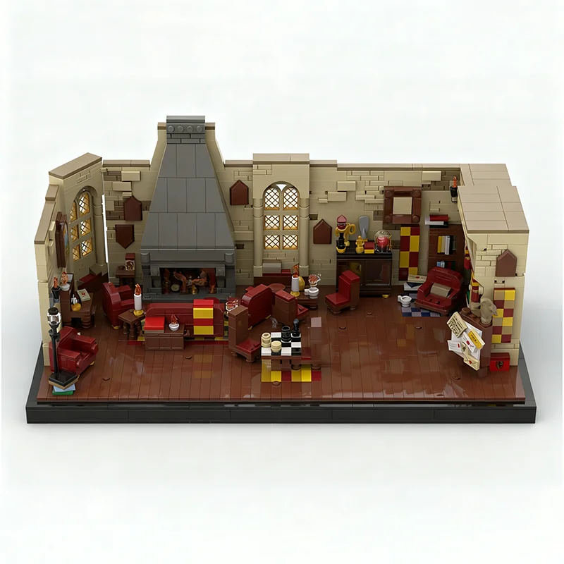 1657pcs MOC Harry The Common Room Red Gold Model Building Blocks Architecture Christmas Gifts Creative DIY Idea Toys Education