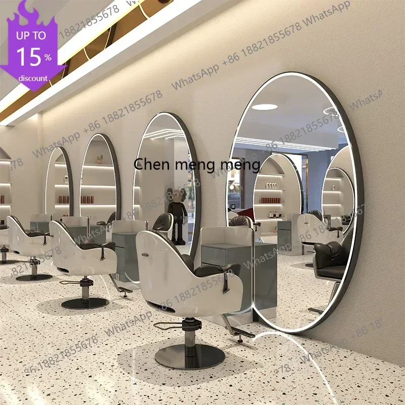 

11ZHair Salon Double-Sided Floor Large round Mirror Led Full Body round Barber Shop for Hair Salon Dressing Table