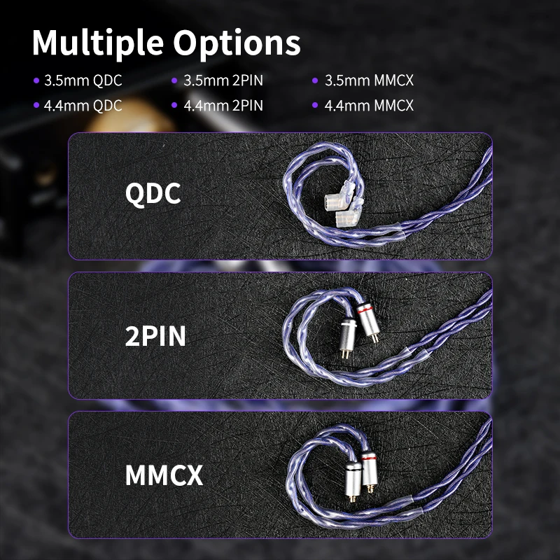 KBEAR Neon 4-żyłowy kabel słuchawkowy HiFi z drutu OFC o wysokiej czystości, czteroprzewodowa konstrukcja oplotu, kabel IEM 3.5/4.4mm zbalansowany, wymienny kabel — zdjęcie produktu 5