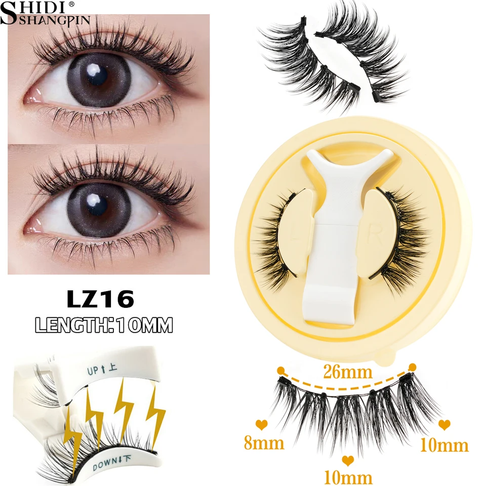 Kit de pestañas magnéticas, 1 par, 3D, visón sintético, suaves, naturales, esponjosas, manga, reutilizables, sin pegamento, banda magnética, herramientas de maquillaje 2