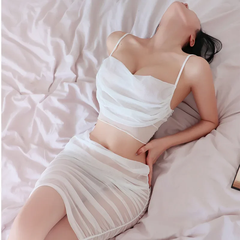 ผู้หญิง Exotic ชุดกระโปรง Ultra บางดูผ่าน Temptation Tanp Tops + กระโปรงสะโพกชุดนอนสื่อลามก Clubwear ชุดชั้นใน